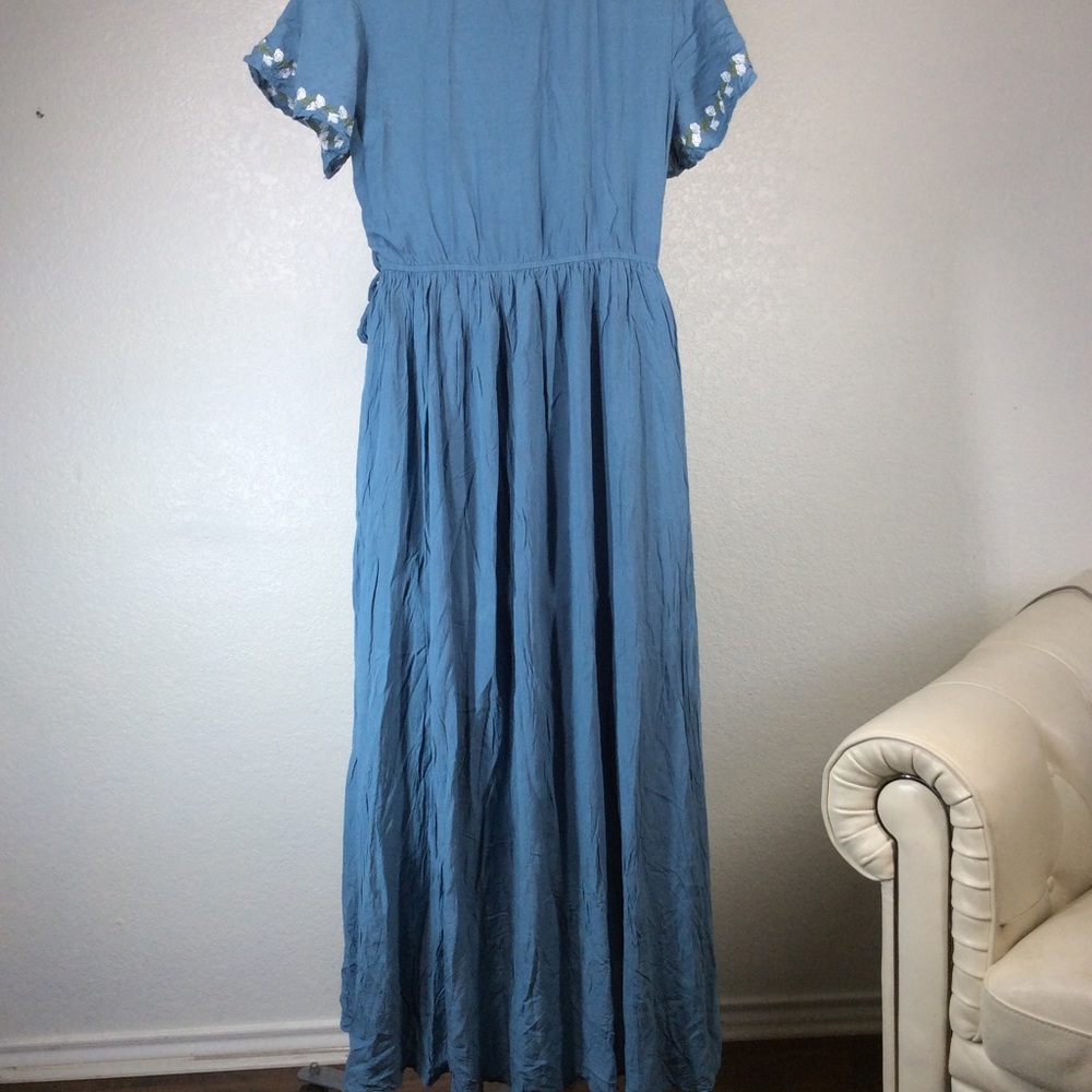 Love + Harmony Faux Wrap Maxi Womens Dress Embroidered Flutter Sleeve V-Neck - Picture 12 of 15
